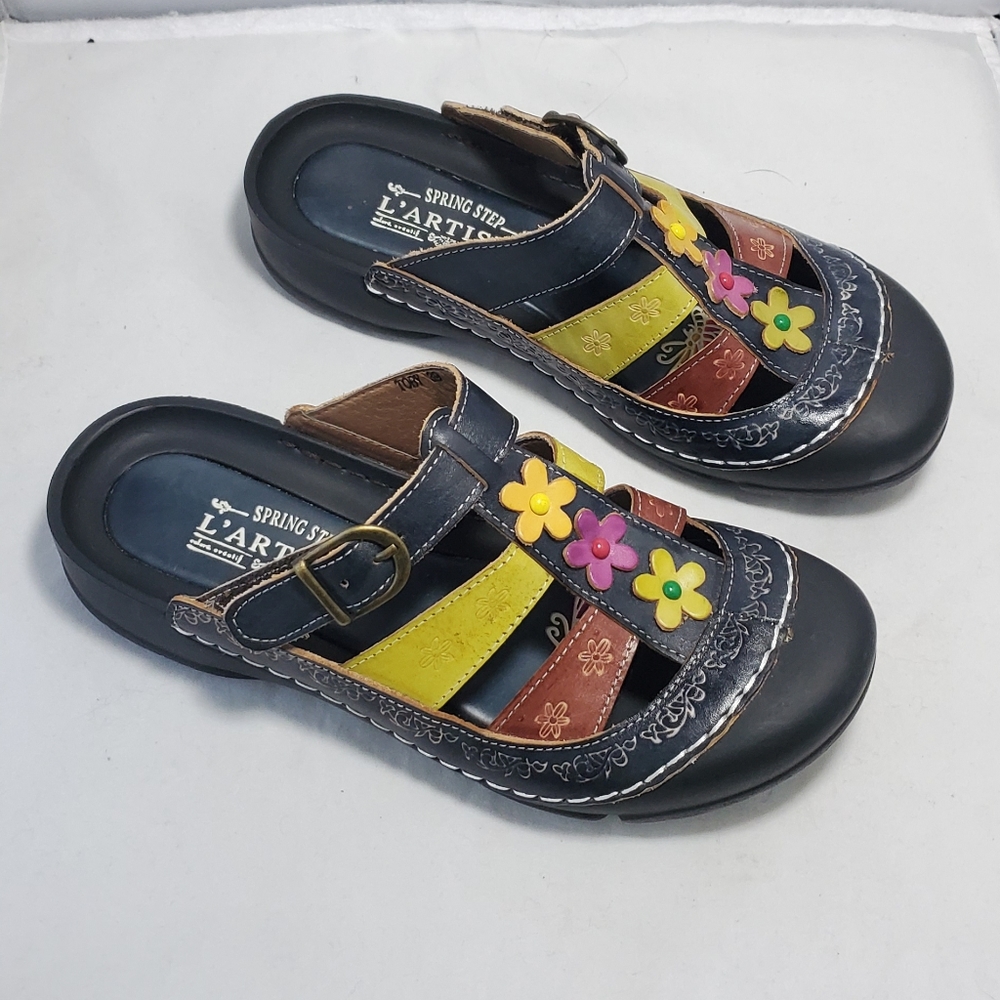 Spring Step Silver and Yellow Mules with Comfort Footbed - Picture 4 of 4